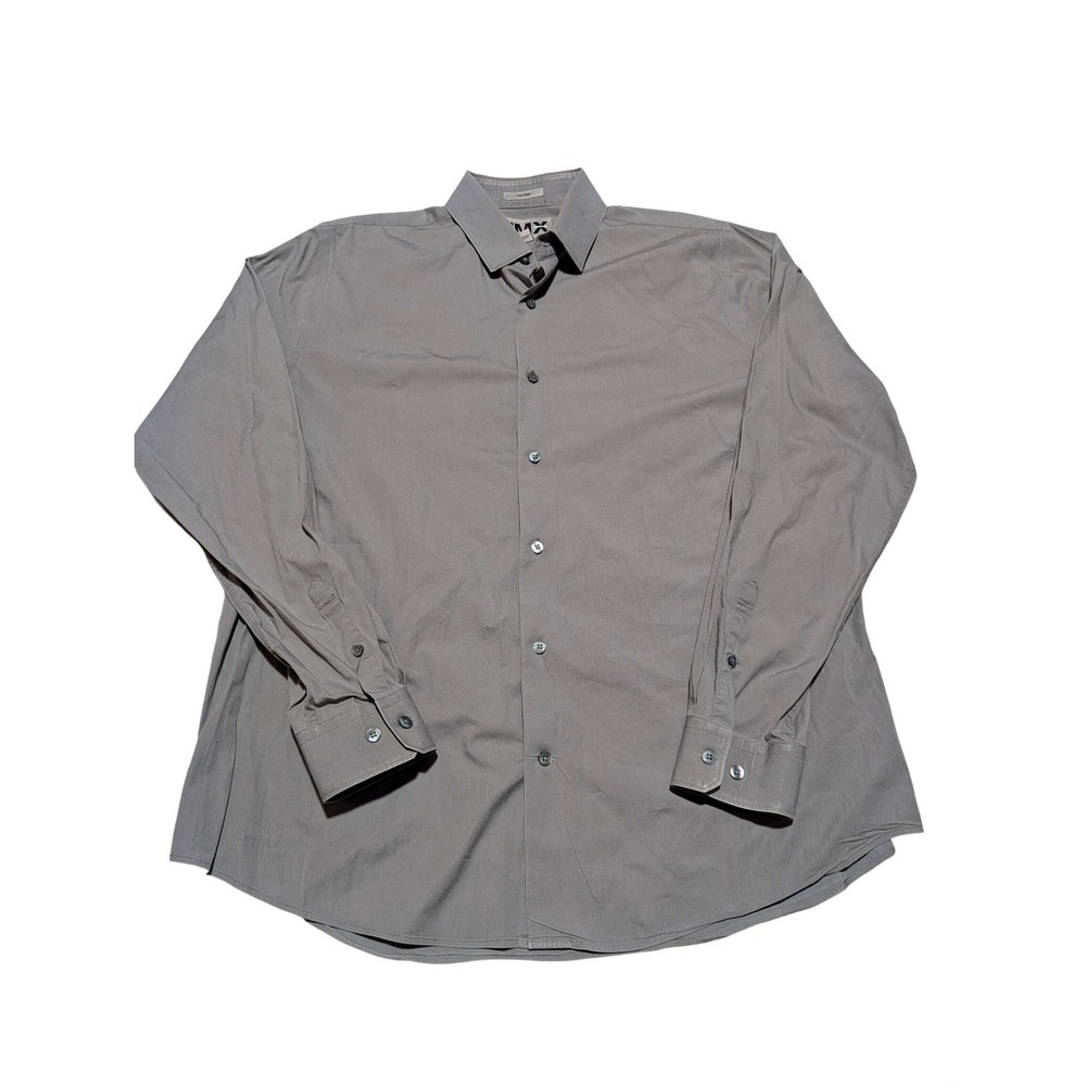 Express 1MX Fitted Mens Gray Long Sleeve Button Down Dress Shirt Size‎ L 16-16.5